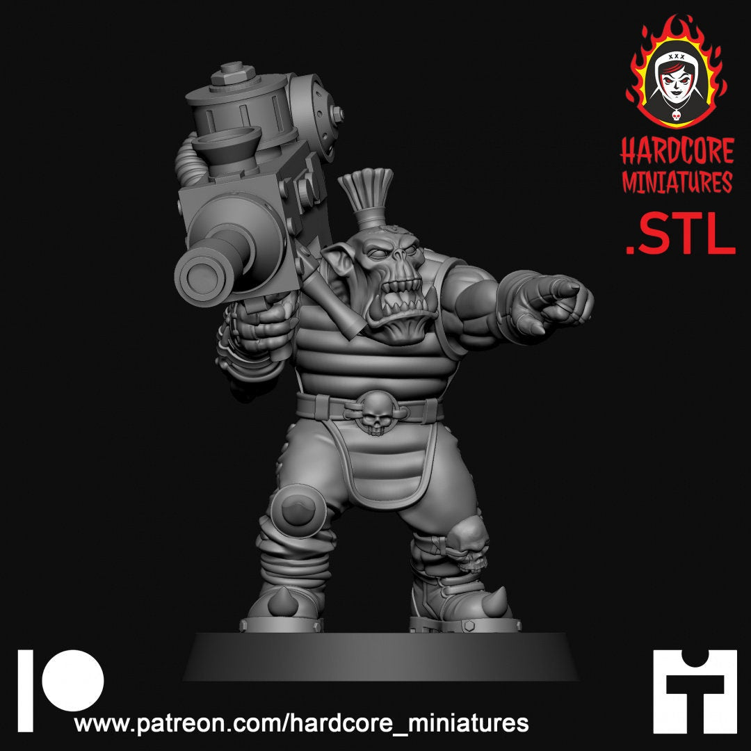 9 x Classic Space Orcs Dead Skull Gang - Orkaz Ork Orc Boyz Big Tootha - Nobz Nob, Shoota Boys - Patrol of Combat - Hardcore Miniatures
