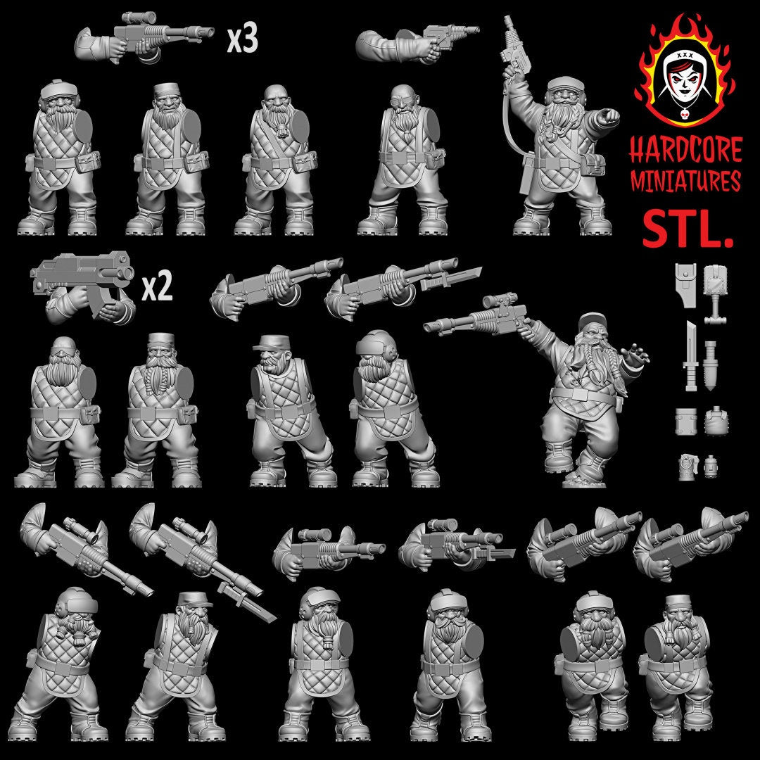 16 x Classic Space Dwarves - Galactic Dwarves of the Dwarf Squat division Imperial - Sci-fi - Hardcore Miniatures