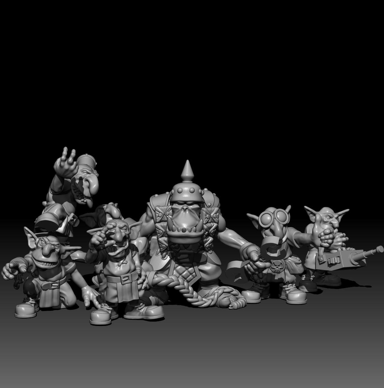 Mekboy and 6 Runts! - Trollett Miniature - Orks mek boy miniature and 6 grots!