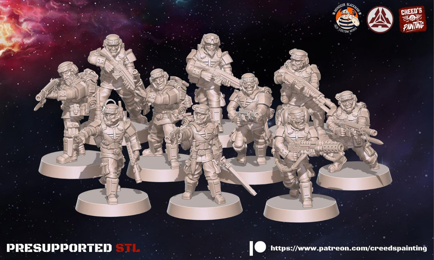 10 x Rundsgaard Infantry Squad - Heavy Infantry of the Imperial Regiment Guard Militarum Astra - Cadia Proxy