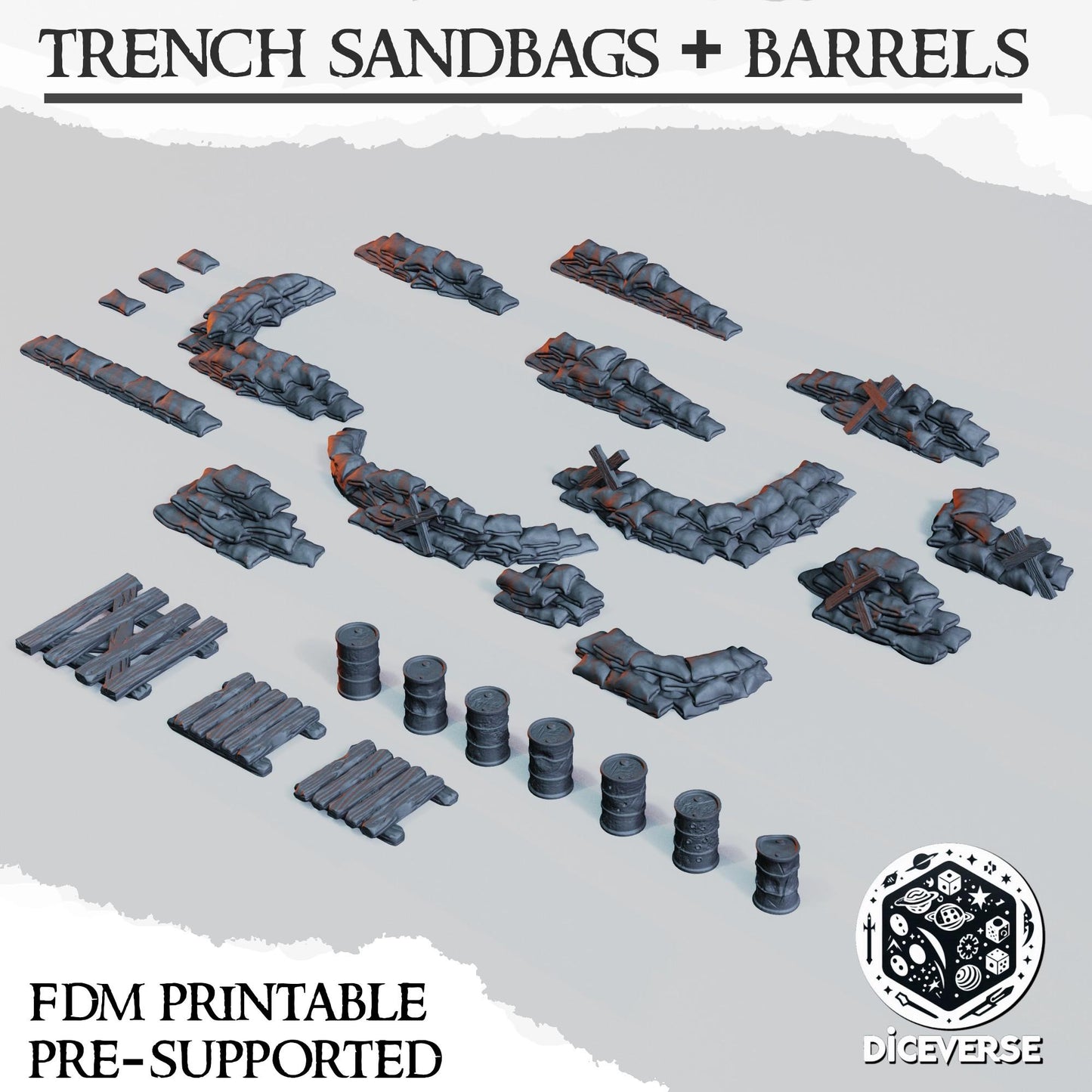 Trench Sandbags and Barrels Set Terrain - Crusade Scenery