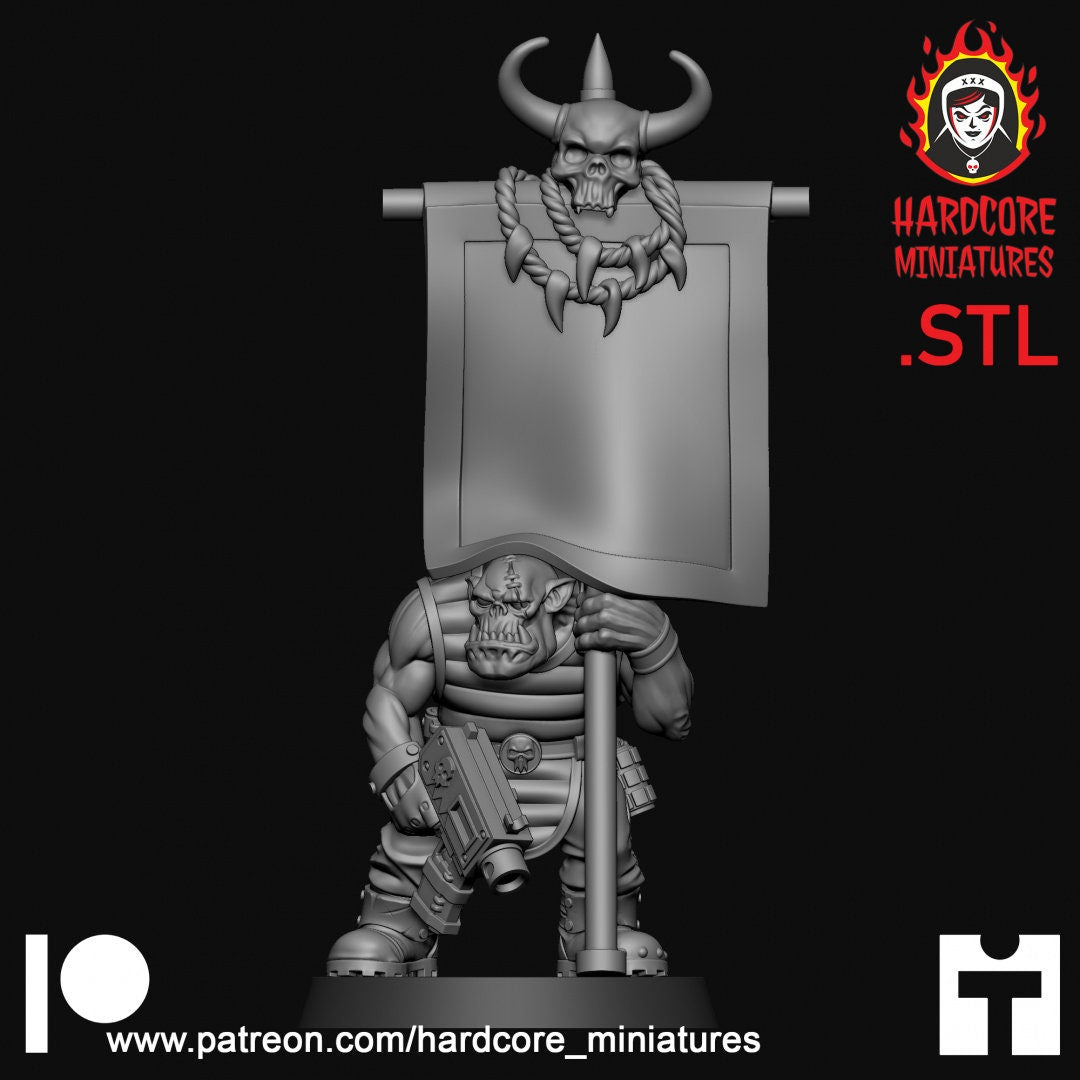 9 x Classic Space Orcs Dead Skull Gang - Orkaz Ork Orc Boyz Big Tootha - Nobz Nob, Shoota Boys - Patrol of Combat - Hardcore Miniatures