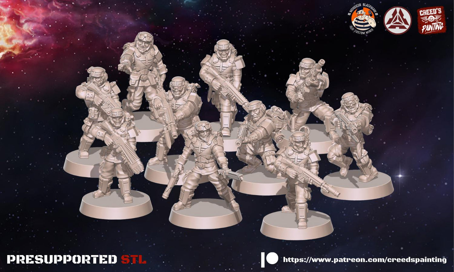 10 x Rundsgaard Infantry Squad - Heavy Infantry of the Imperial Regiment Guard Militarum Astra - Cadia Proxy